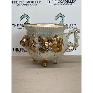 Antique Porcelain Gold & White‎ Footed Moustache Cup